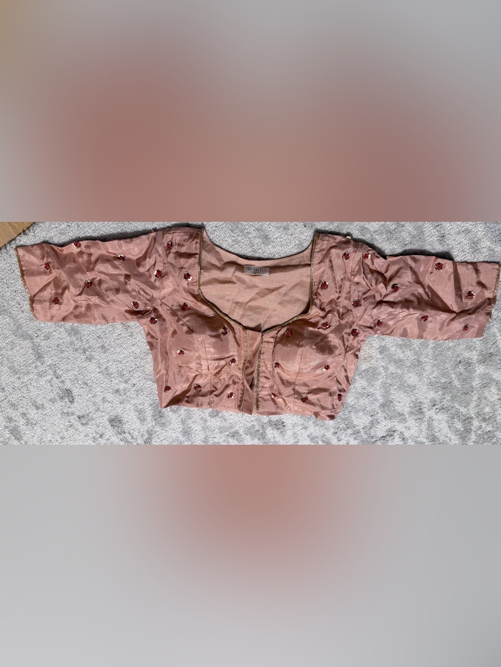 Embellished Dusty Rose Crop Blouse with Scoop Neckline